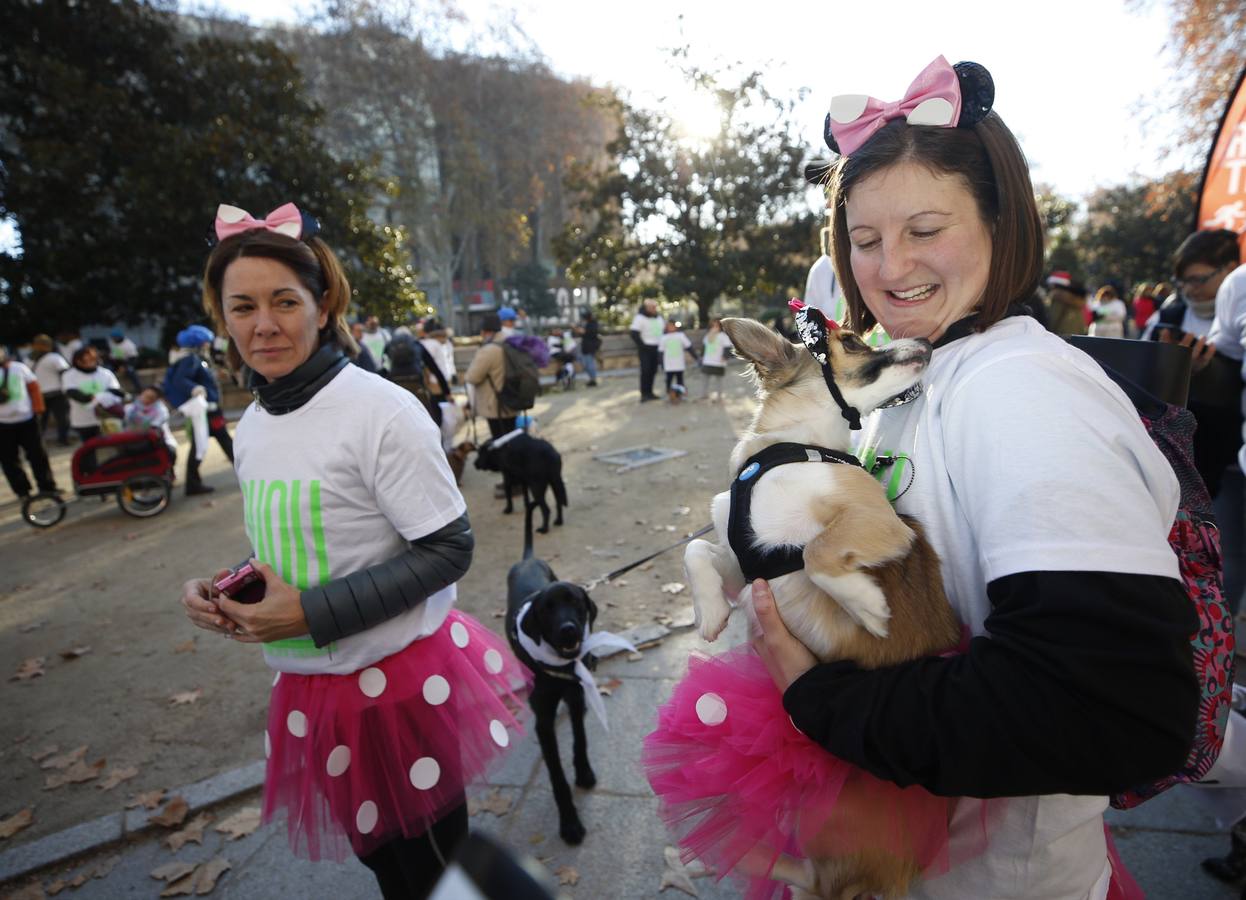 Varias personas con sus perros participan en la octava edición de la Sanperrestre, una iniciativa promovida por la protectora El Refugio que pretende concienciar sobre la importancia de adoptar mascotas en lugar de comprarlas.
