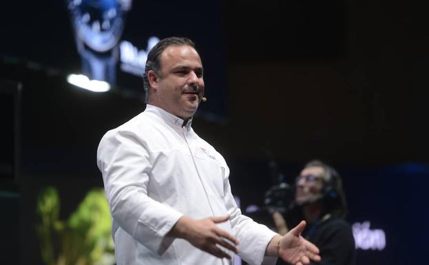 El cocinero gaditano, Ángel León, durante su exposición en Reale Seguros Madrid Fusión. 