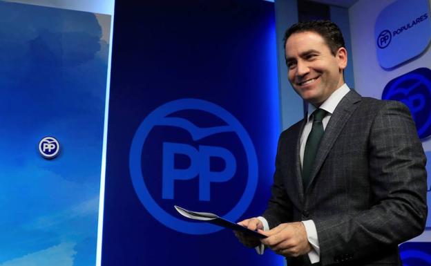 El secretario general del Partido Popular Teodoro García Egea, durante una rueda de prensa celebrada en la sede del partido en Madrid.