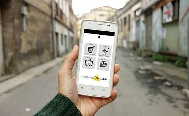 Un colaborador utiliza la app de Mosquito Alert.