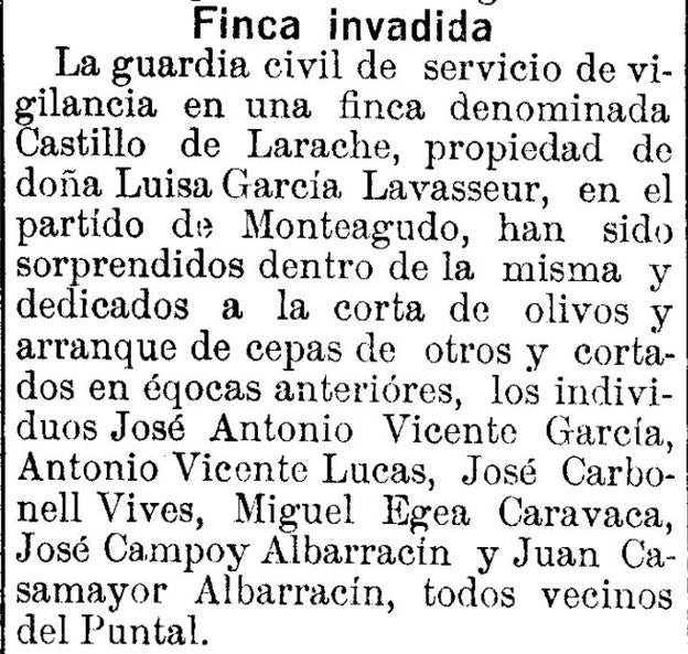 Noticia de un robo en la finca publicado en 'El Liberal' en 1934.