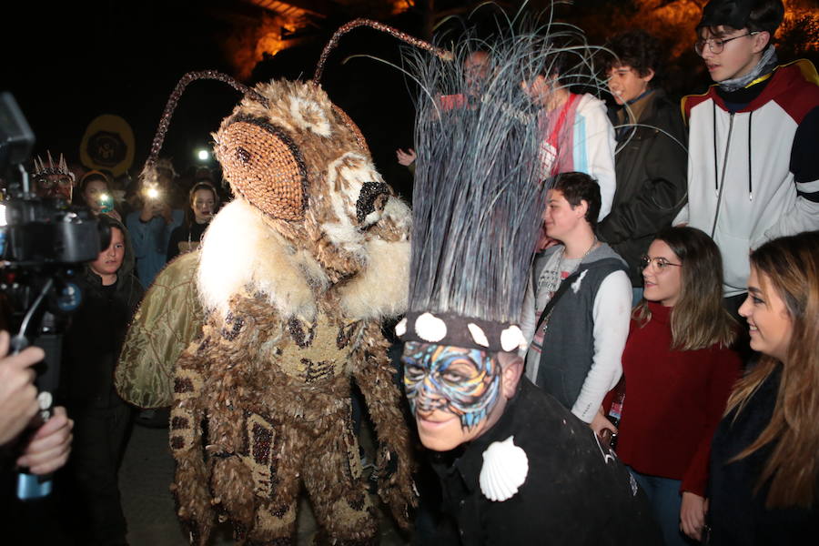 Cristina Moreno encarnó a la bestia de las fiestas del Carnaval con un traje que simulaba una abeja y acompañada por un séquito de setenta apicultores