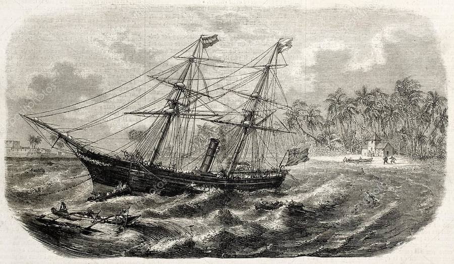 3.El barco, en 1860 durante una travesía.