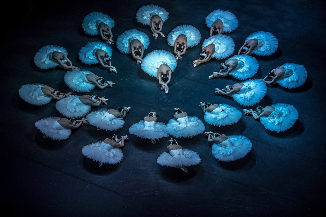 Varias bailarinas del Ballet Nacional checo participan en un ensayo general de «El lago de los cisnes» en el escenario del Teatro Nacional en Praga (República Checa). El Ballet Nacional checo es la primera gran compañía que ha conseguido la aprobación para representar la pieza fuera de Alemania. 