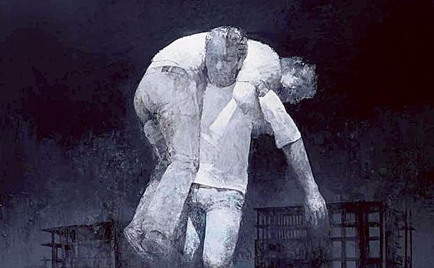 Imagen principal - 'Carga'. Uno de los trípticos más impresionantes pintados por Pedro Cano, un homenaje-denuncia que pone la mirada sobre la terrible situación que golpea a miles de refugiados.