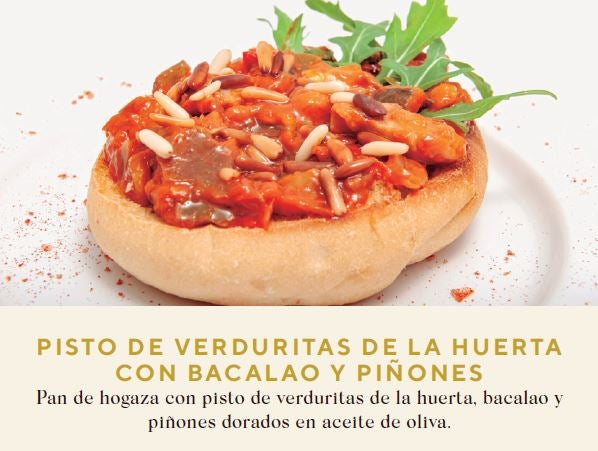 Rincón de Paco. Pisto de verduritas de la huerta con bacalo y piñones. 