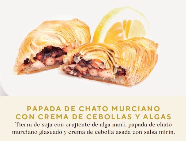 Bar Fénix. Papada de chato murciano con crema de cebollas y algas. 