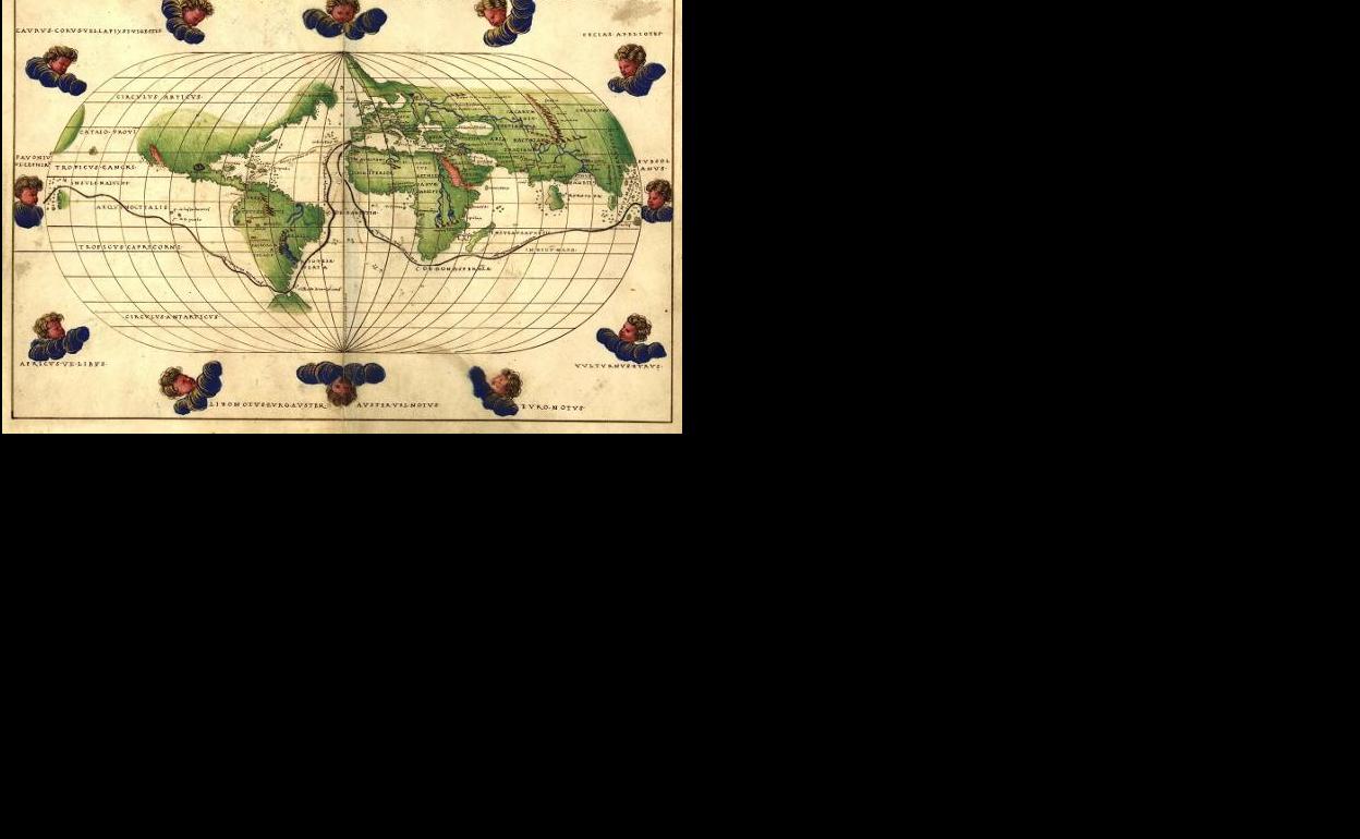 Imagen del Atlas de Battista Agnese (1544) e imagen de satélite del estrecho de Magallanes.
