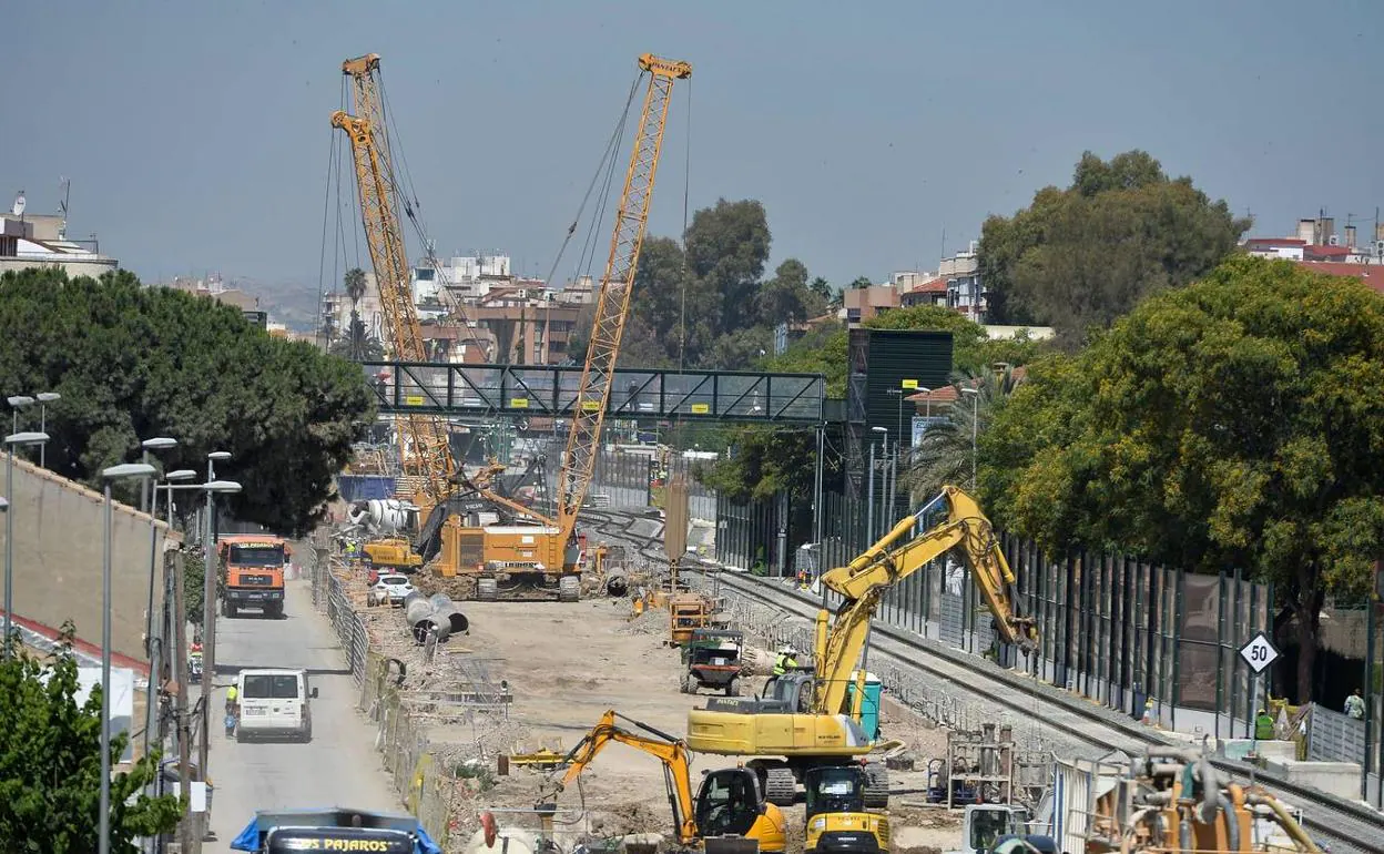 Imagen de archivo de las obras del soterramiento en Murcia tomada el pasado mes de junio. 