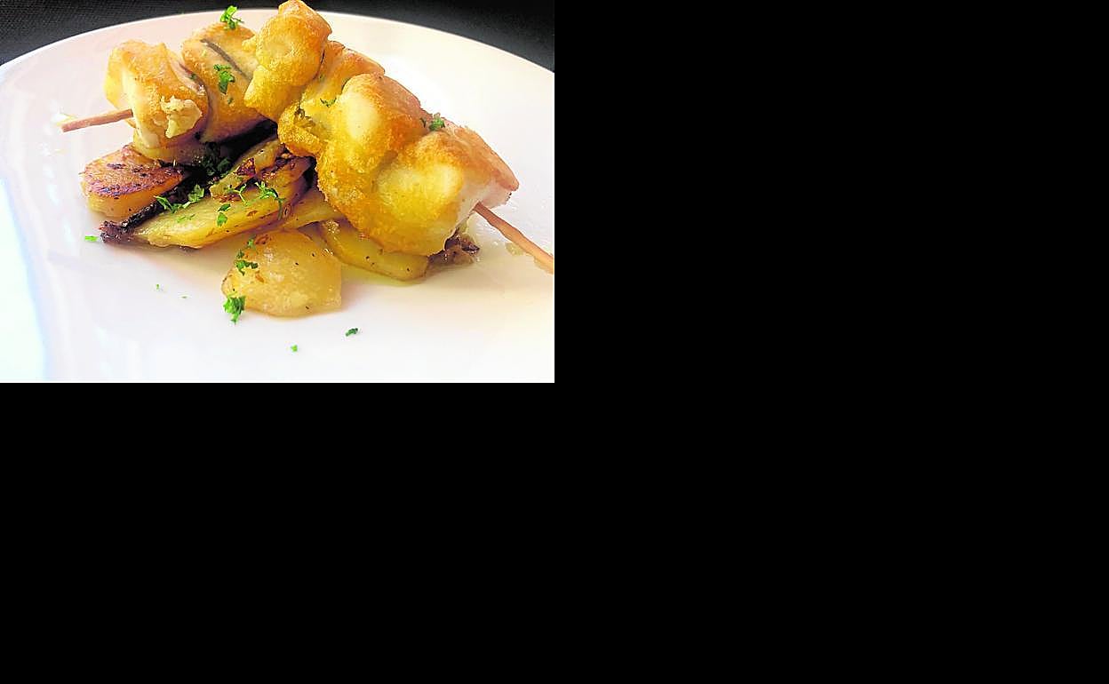 Pincho de bacalao sobre ajo arriero