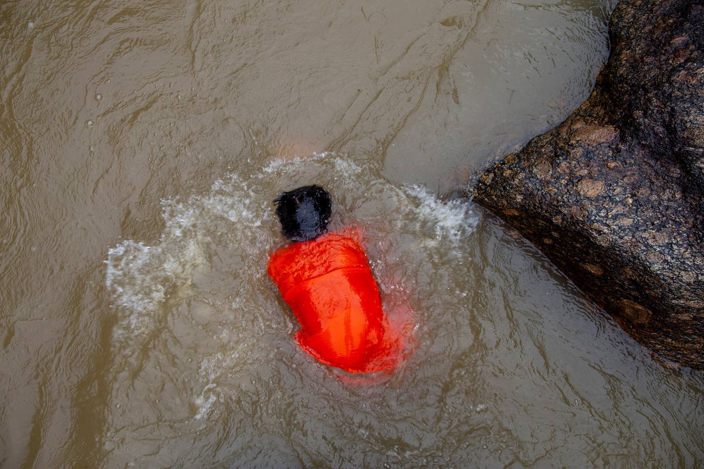 Varias personas peregrinan en honor a Shiva, dios de la creación y la destrucción, en Sundarijal, Nepal. Miles de devotos viajan descalzos hacia Sundarijal para honrar al dios Shiva y recolectar agua sagrada para limpiar todos sus pecados.