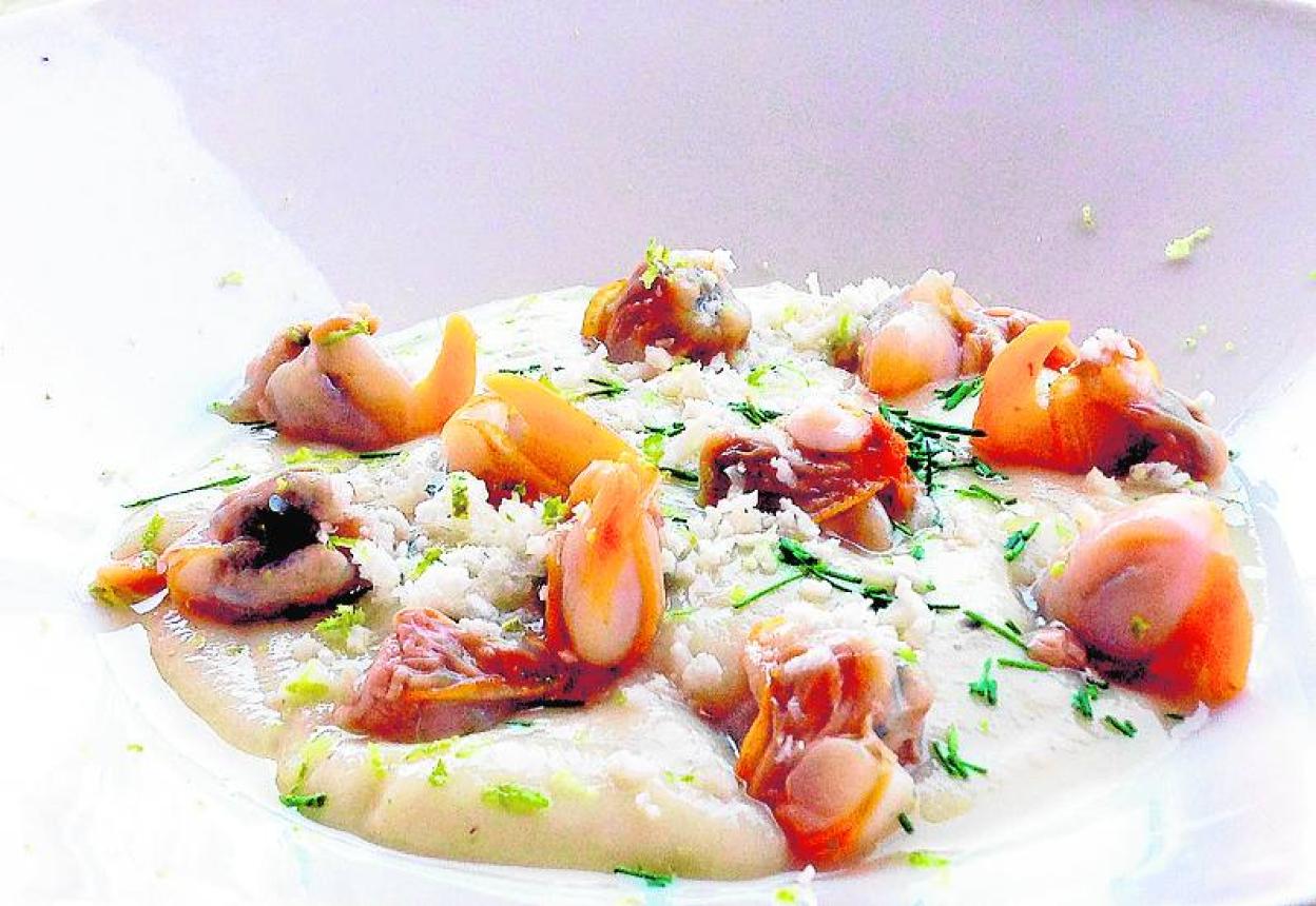 Parmentier con berberechos