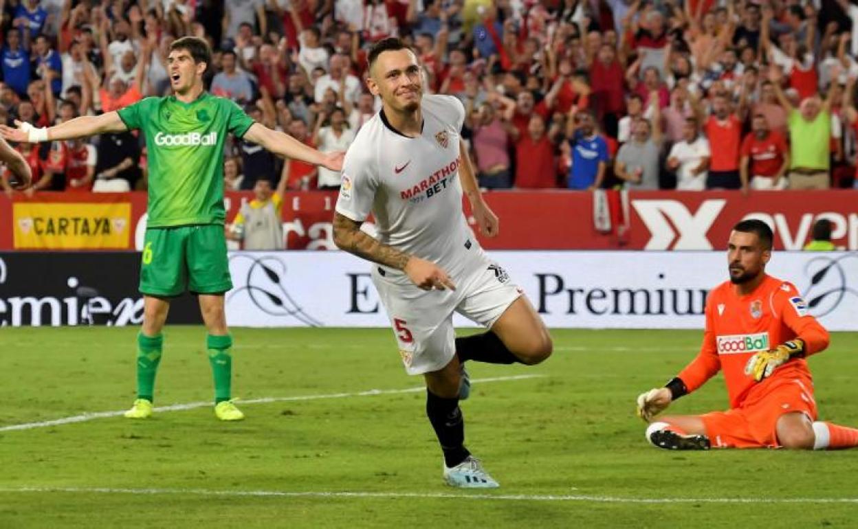 Ocampos celebra el segundo gol del Sevilla. 