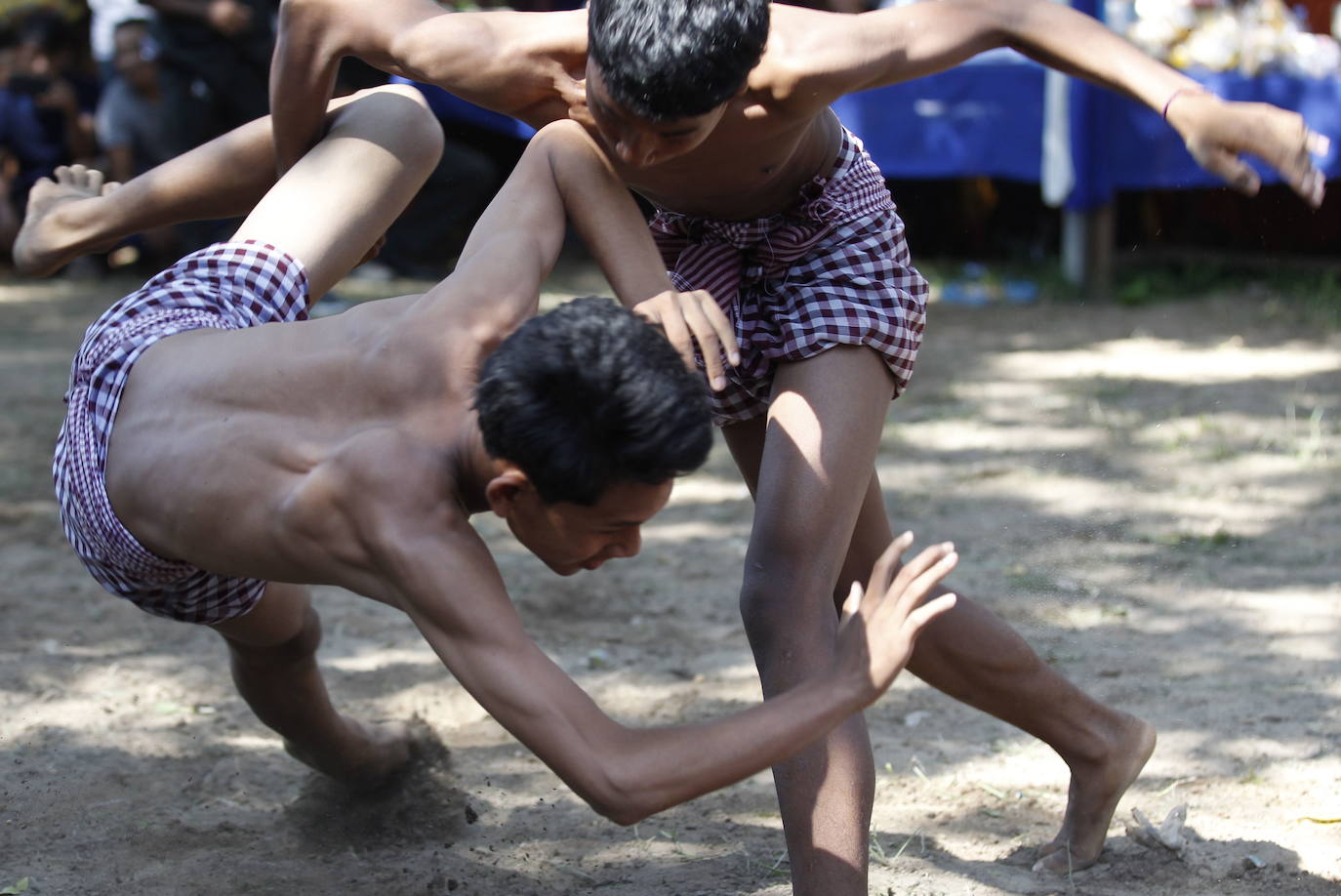 Varias personas participan en peleas y en carreras de búfalos y caballos organizadas con motivo de la culminación de la festividad de «Pchum Ben» o día de los ancestros, en la población de Sithor, Camboya.