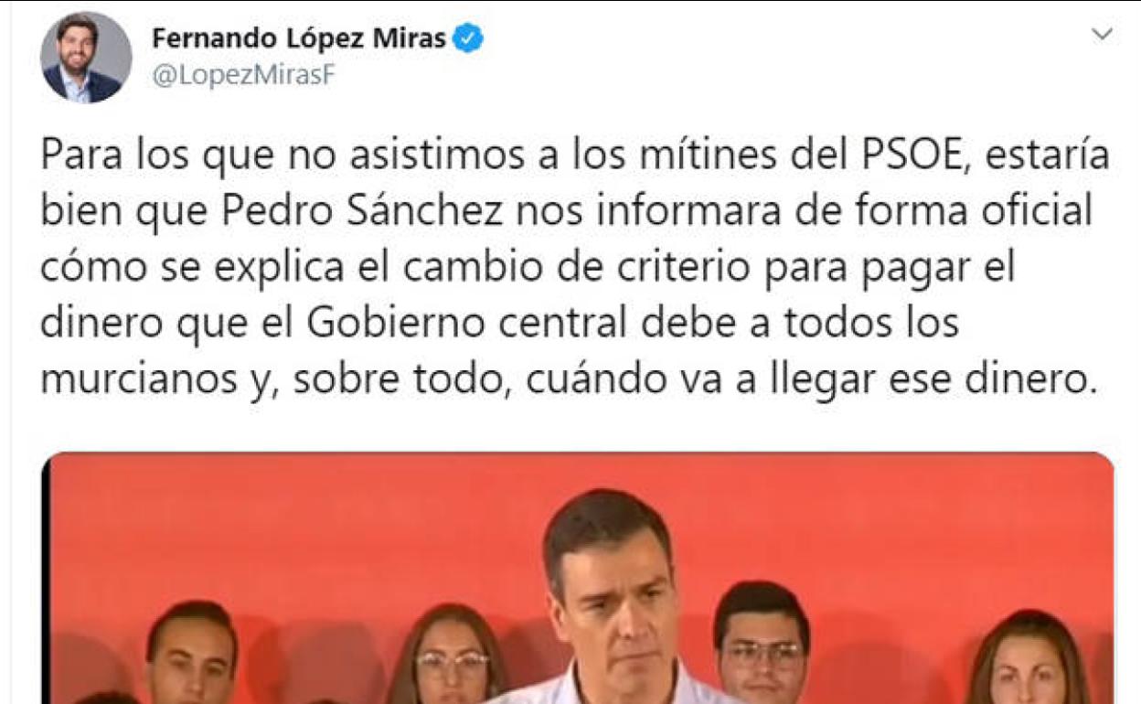 Imagen del 'tuit' de Fernando López Miras.