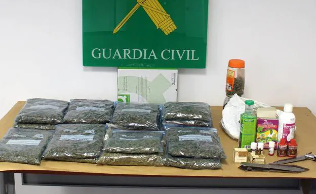 Marihuana, armas y munición de la que se incautó la Benemérita.