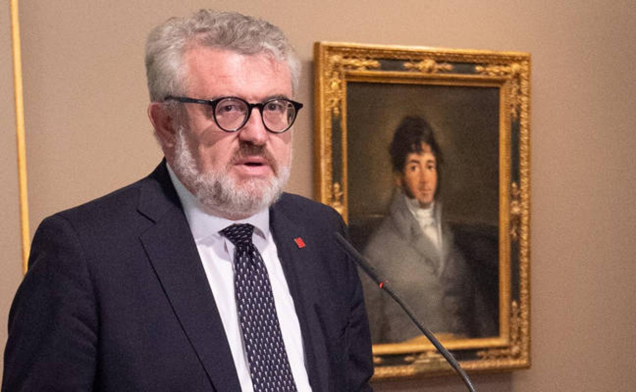 El director del Museo del Prado, Miguel Falomiir, presenta la exposición del cuadro de Isidoro Maíquez en el Mubam.