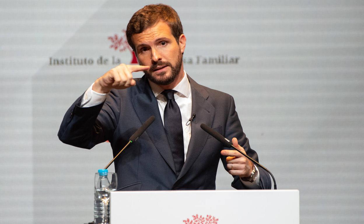 El líder del PP, Pablo Casado, este martes, en el Congreso Nacional de Empresa Familiar.