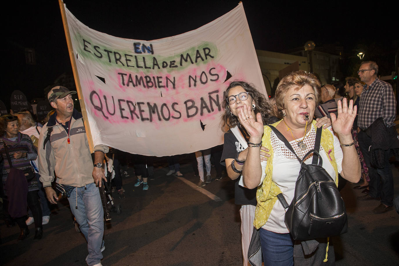 Los manifestantes que este miércoles pidieron medidas para salvar al Mar Menor derrocharon ingenio y creativiad en sus carteles y pancartas.