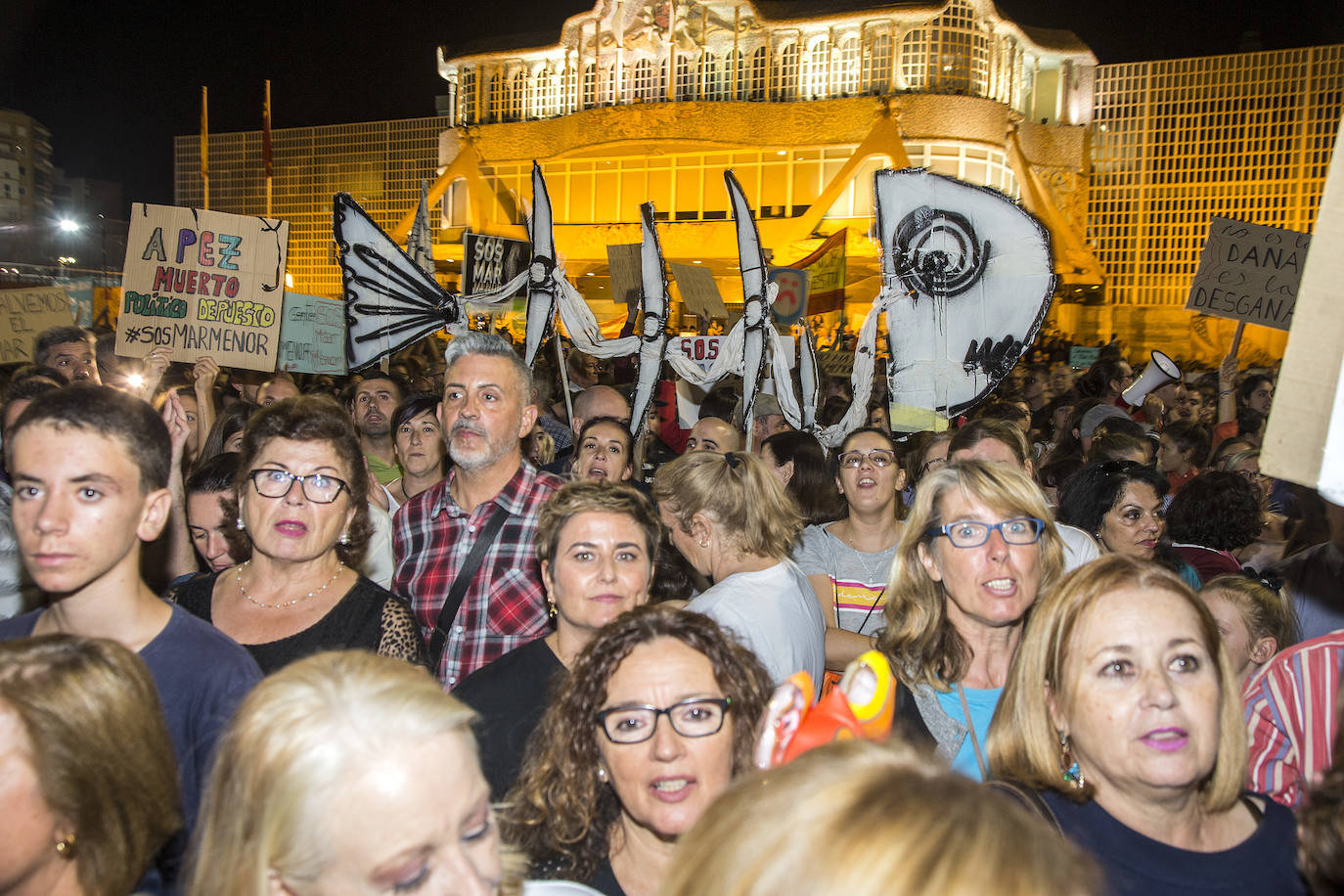 Los manifestantes que este miércoles pidieron medidas para salvar al Mar Menor derrocharon ingenio y creativiad en sus carteles y pancartas.