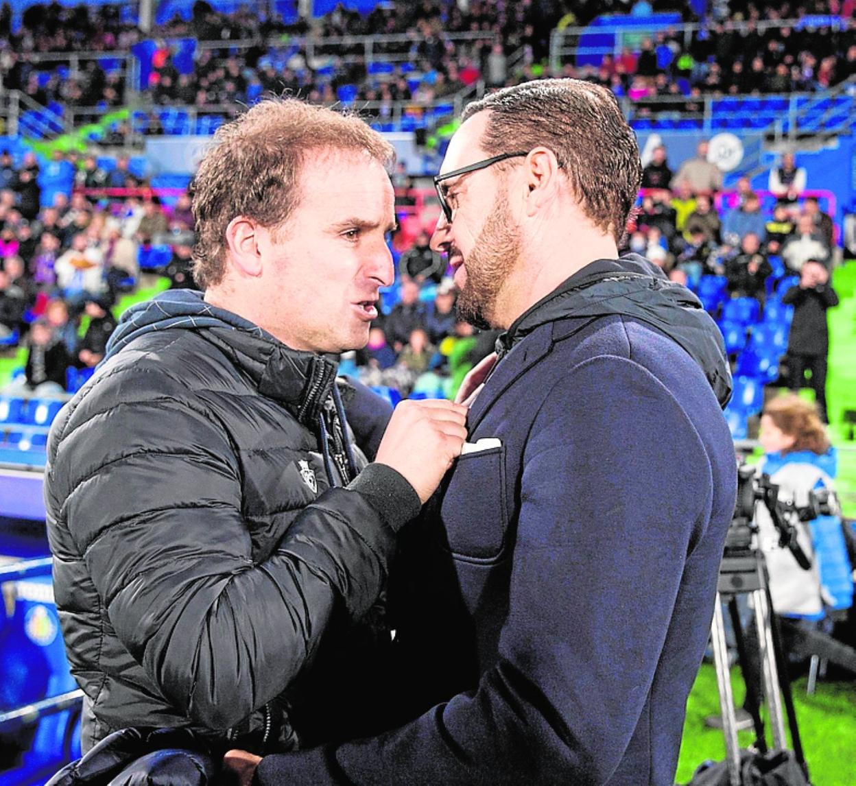 Arrasate y Bordalás, técnicos de Osasuna y Getafe respectivamente, antes del partido que les enfrentó hace una semana. 
