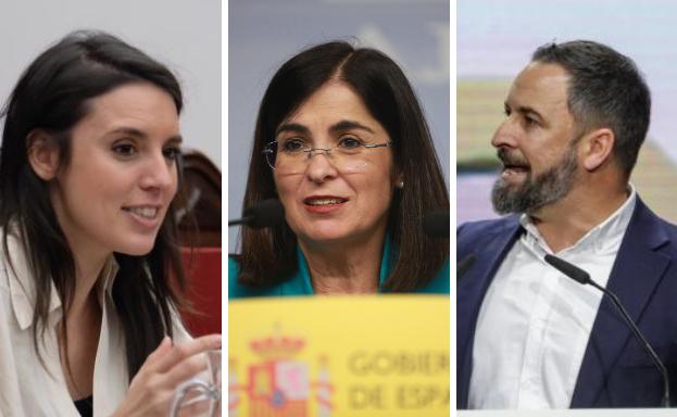 Irene Montero, Carolina Darias y Santiago Abascal.