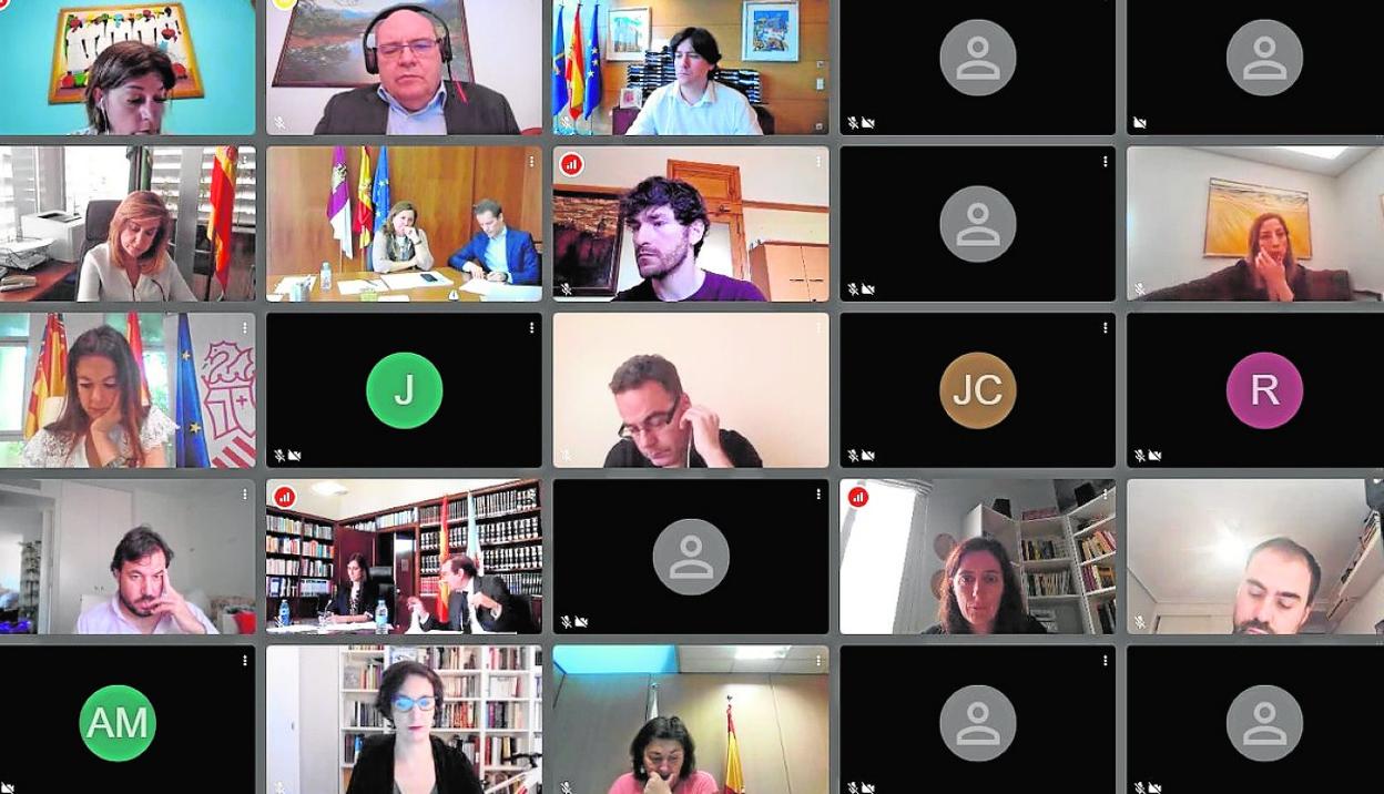 Algunos consejeros, durante la videoconferencia; otros, como el ministro, participaron sin cámara. 