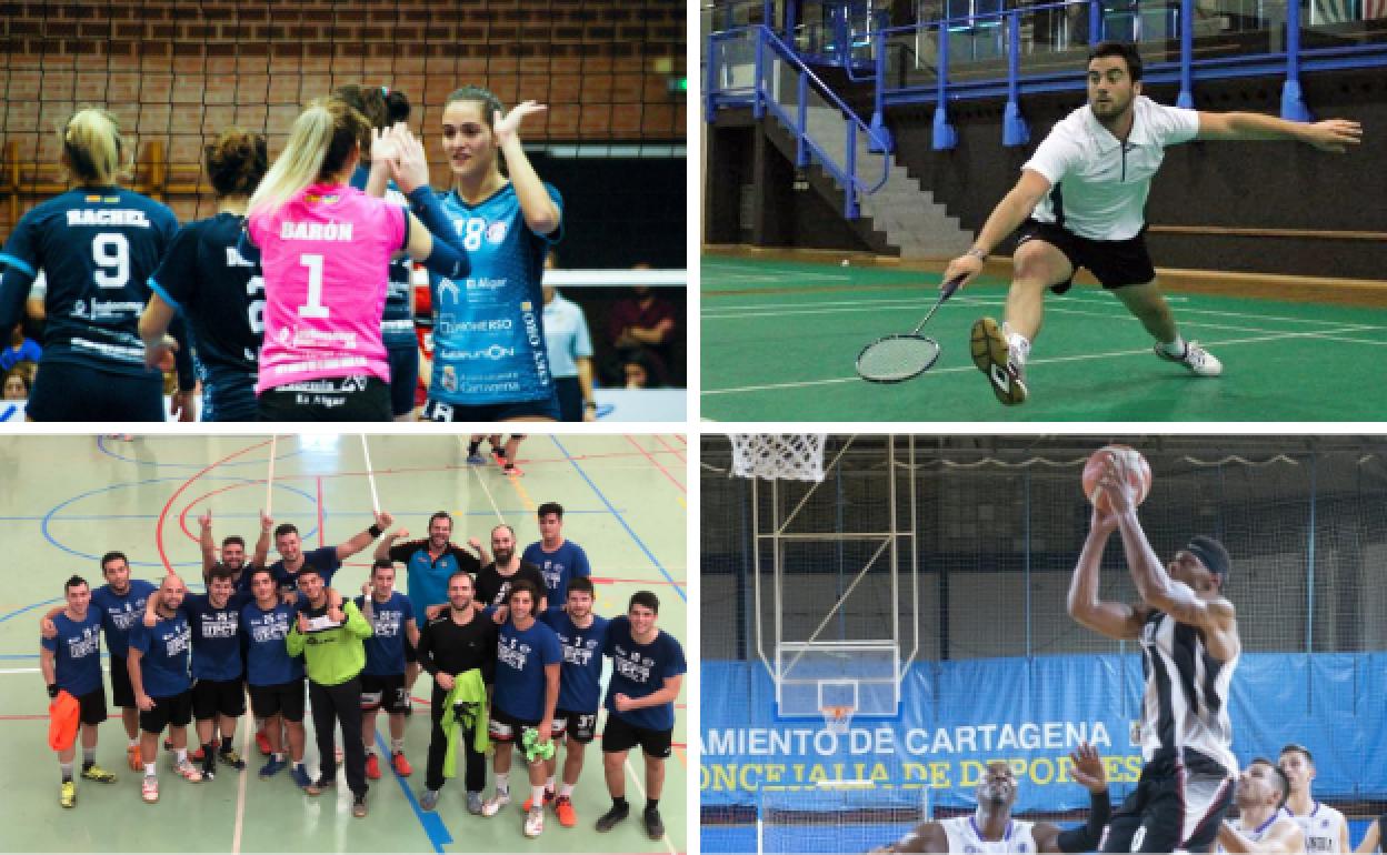 Jugadoras del Algar Surmenor, un jugador del Bádminton Cartagena, Michael Crane con el Basket Cartagena y la plantilla del Jimbee CAB Cartagena de balonmano.