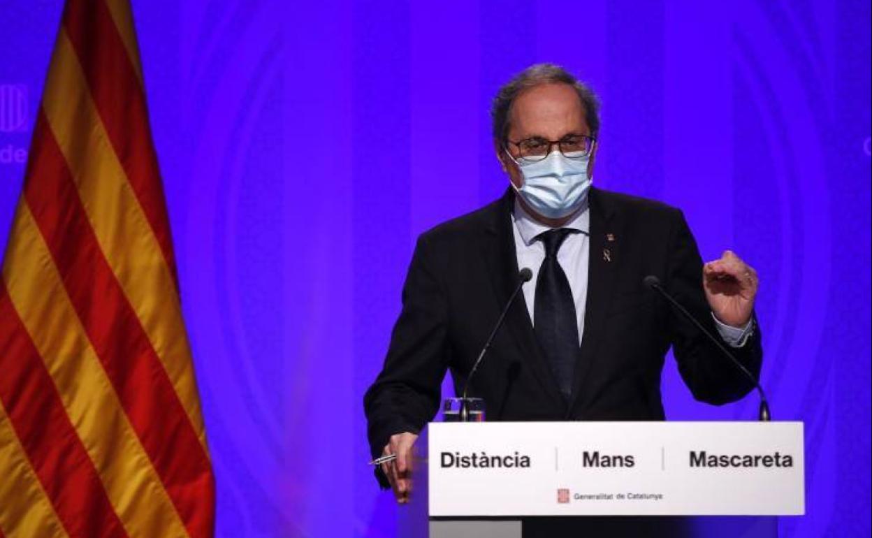 El presidente de Cataluña, Quim Torra, durante su comparecencia este martes.