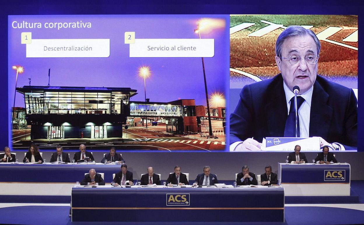 Florentino Pérez, presidente de ACS, en una junta de accionistas del grupo 