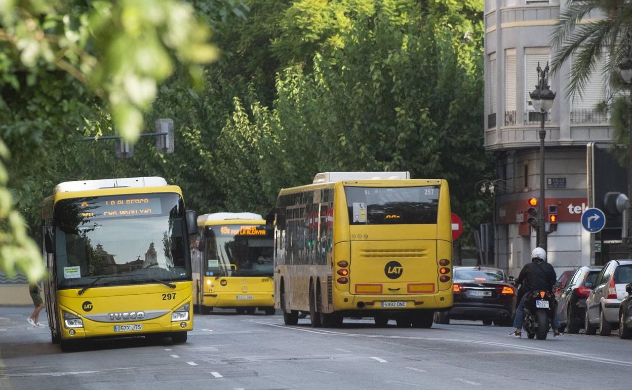 Varios autobuses circulando por Murcia en una imagen de archivo. 