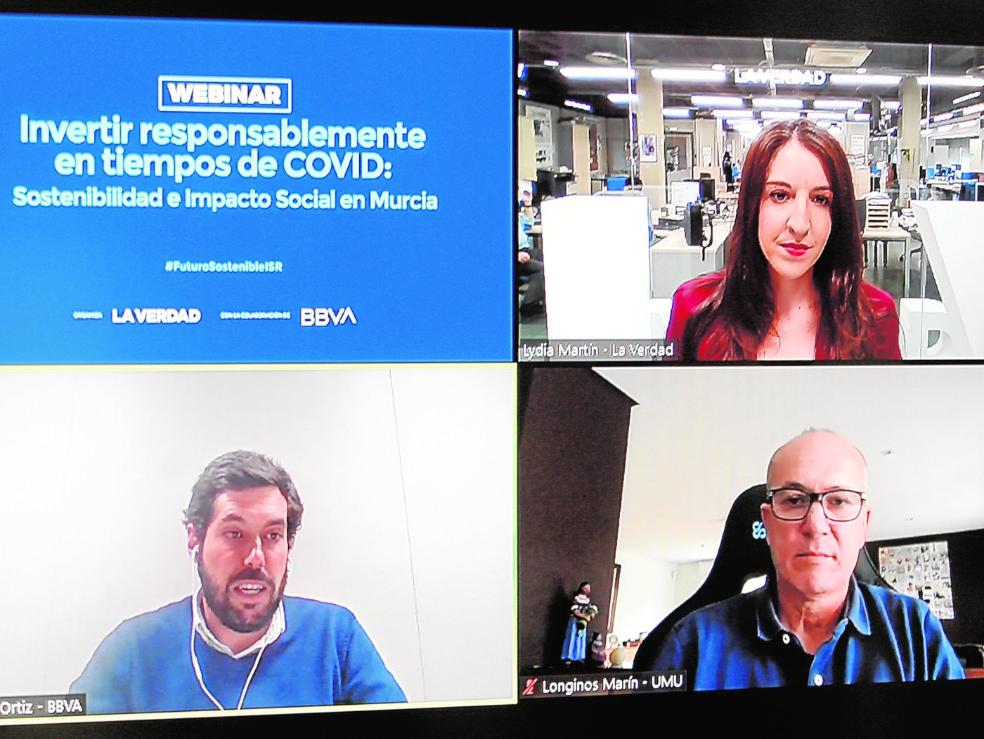 La periodista Lydia Martín moderó el 'webinar' en el que participaron Gonzalo Ortiz de Vigón y Longinos Marín. 
