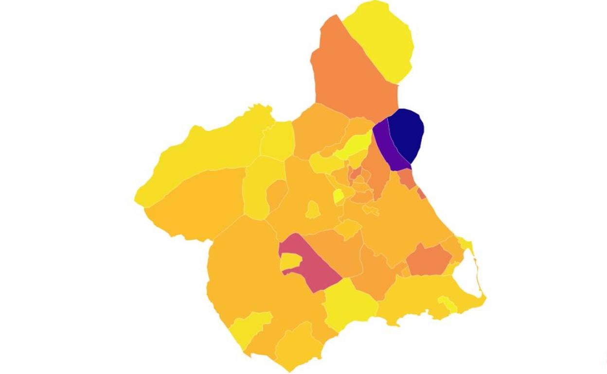 Mapa de incidencia de la Covid-19 por municipios.