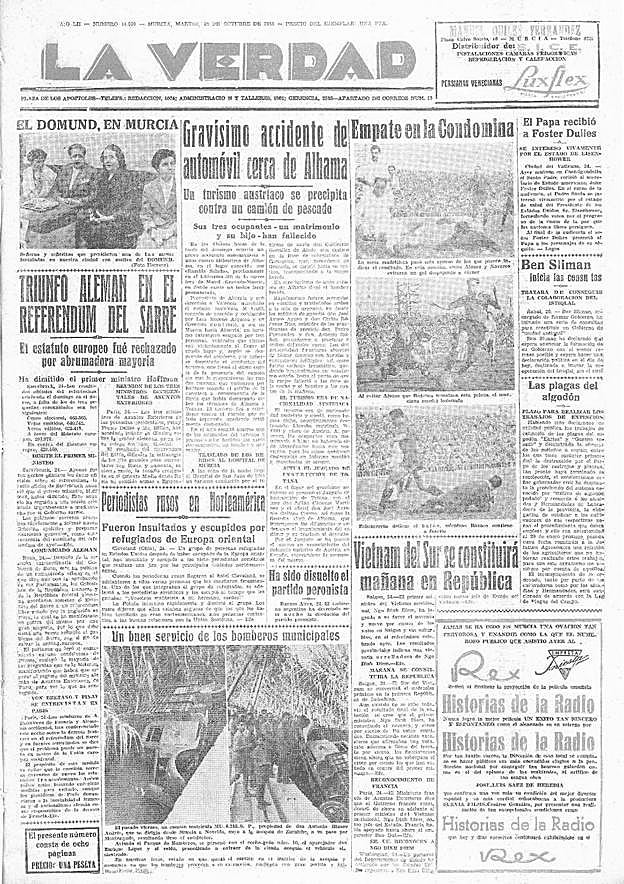 25/10/1955 LA VERDAD publicó la crónica del Real Murcia-Real Madrid. Fue el único partido que Di Stéfano no ganó a los granas, a los que se enfrentó en cuatro ocasiones.