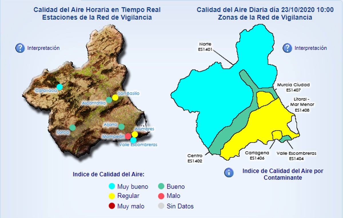 Mapa de Calidad del Aire de la Región de Murcia. 