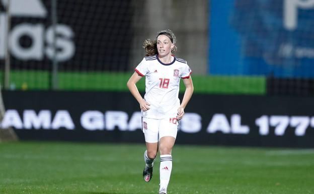 La yeclana Eva Navarro celebra el gol que marcó en el España-Moldavia disputado en Las Rozas el pasado 27 de noviembre. 