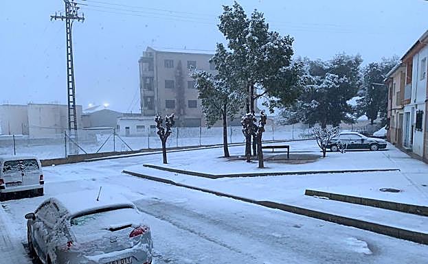 El casco urbano de Bullas, nevado a primera hora del jueves.