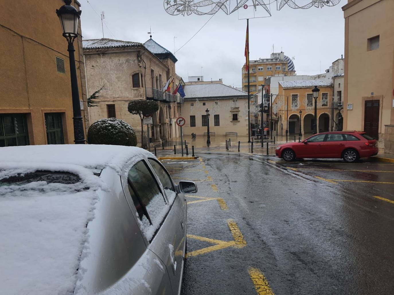 Nieve en Yecla, este viernes.