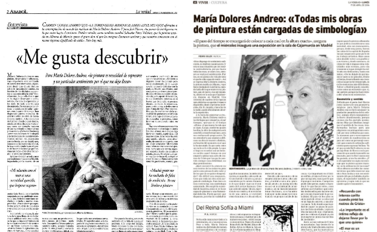 17/04/2006 10/09/1999 Pedro Soler, en septiembre de 1999, la retrató así: «Es una pintora, desprovista de alharacas, cuya trayectoria está sembrada de serena transformación».