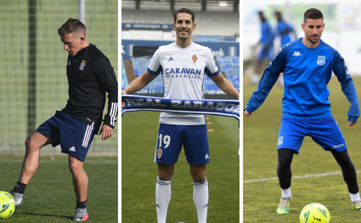 De Blasis, jugador del Efesé, en un entrenamiento en Pinatar Arena. Álex Alegría, en su presentación como futbolista del Zaragoza. Dani Ojeda ejercitándose con su nueva escuadra, el Alcorcón.