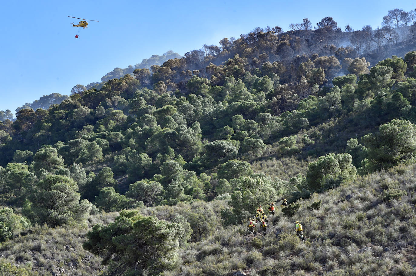Fotos: Más de un centenar de efectivos trabajan contra el incendio en la sierra de Carrascoy