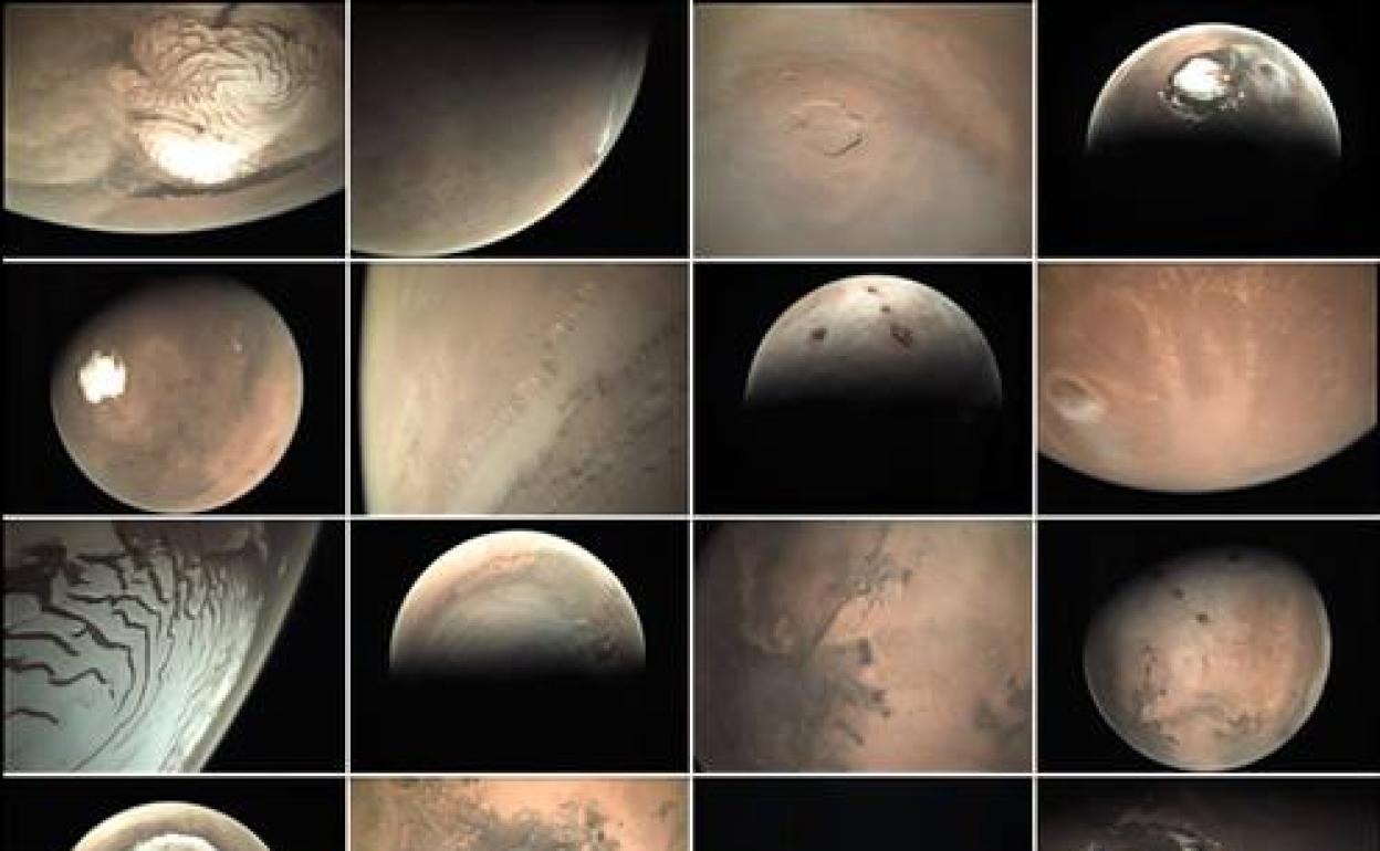 Collage de imágenes de Marte tomadas por la ESA Mars webcam entre 2008 y 2020.