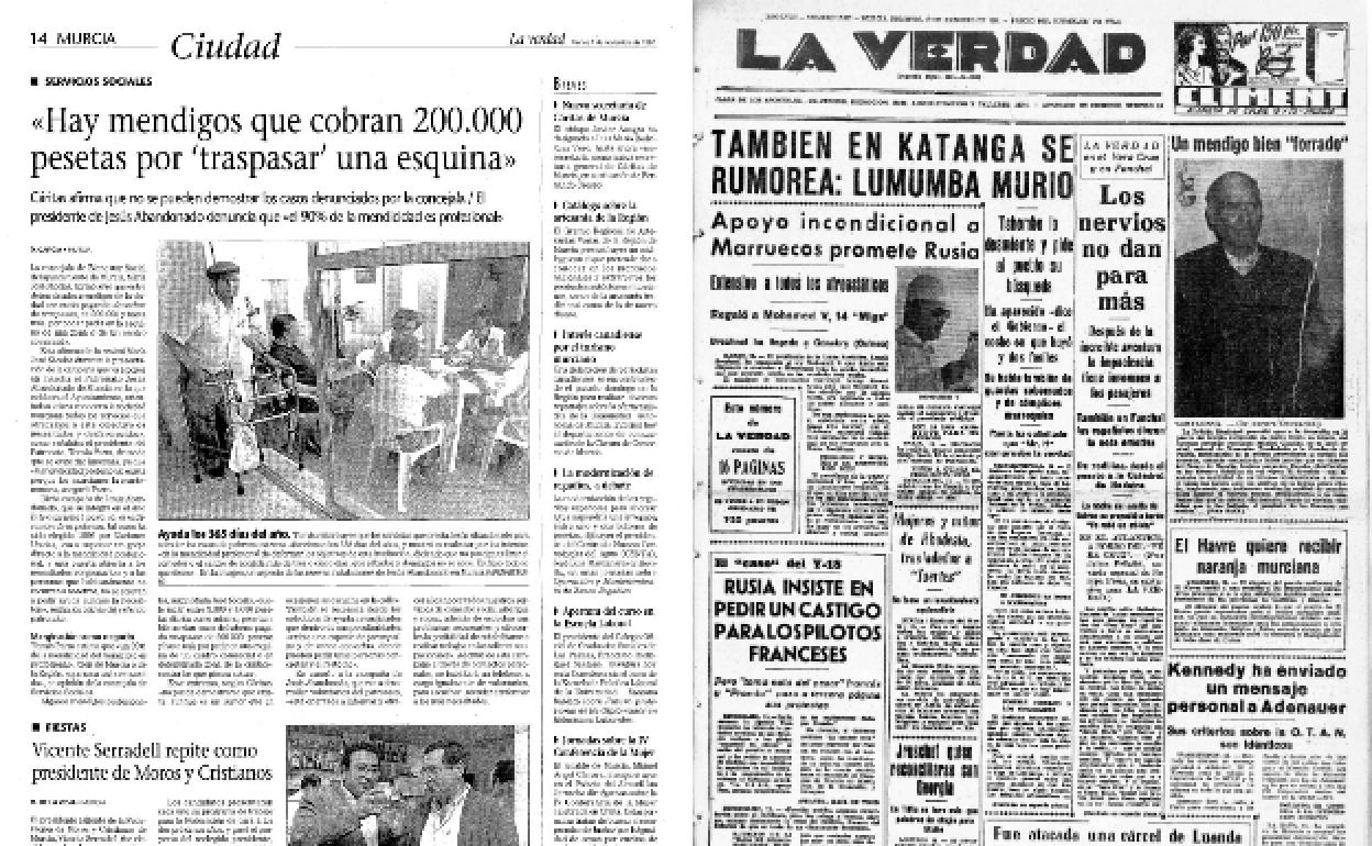 12/2/1961Un mendigo que pedía limosna en la iglesia de Santa María de Gracia en Cartagena fue detenido, tras encontrarle la Policía municipal 34.809 pesetas al cachearle. 