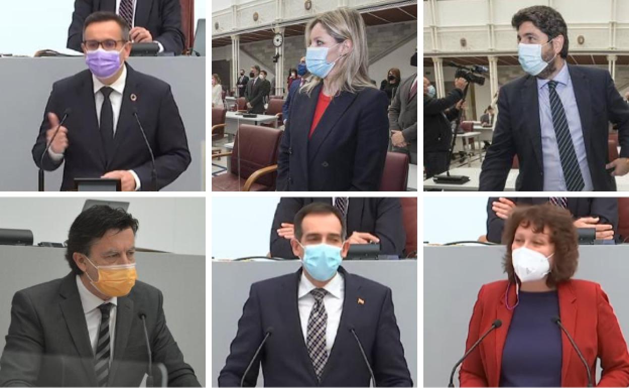 Diego Conesa (PSRM), Ana Martínez Vidal (Cs), Fernando López Miras (PP), Juan José Molina (Cs), Juan José Liarte (Vox) y María Marín (Podemos).