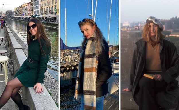 La joven María Ramírez en Milán, donde estudia este año. Aurora López, en Suecia. Marta Gil, en Roma. 