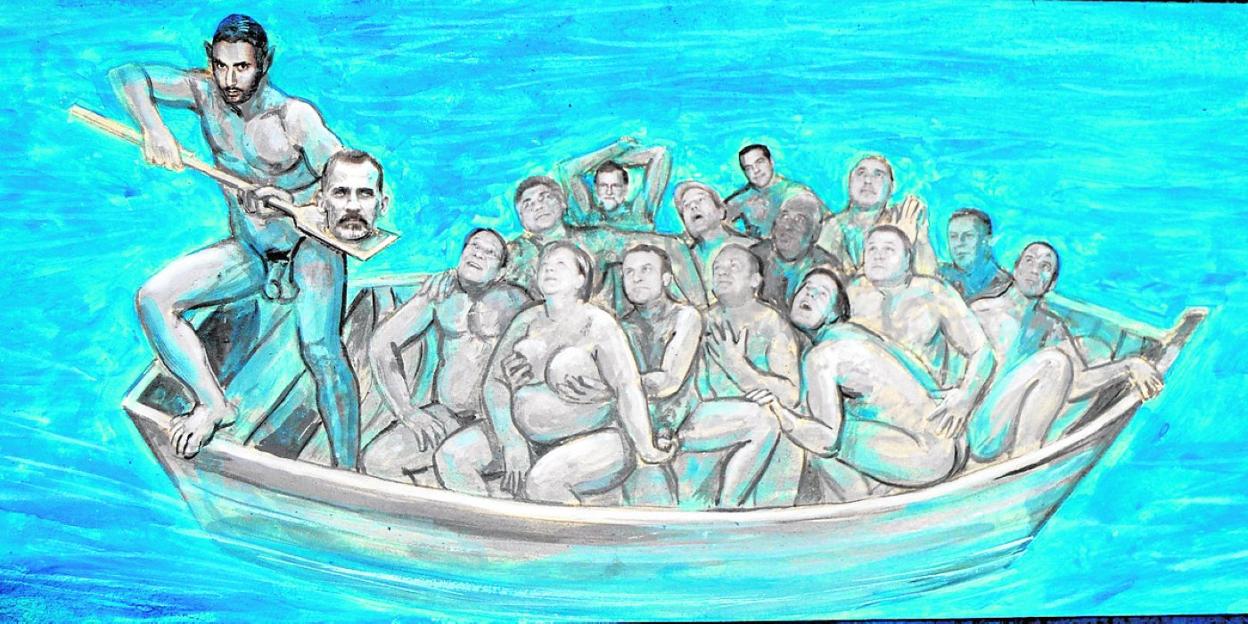 La pieza 'El somni de Valtònyc', con Caronte llevando una patera llena de presidentes europeos. 