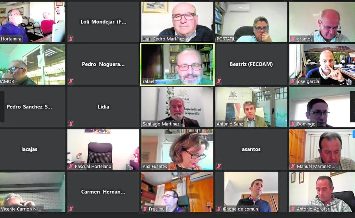 Junta directiva y asociados de Fecoam, en la Asamblea General realizada por videoconferencia la pasada semana. 
