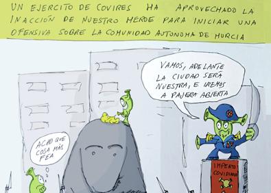 Imagen secundaria 1 - Los covides son los villanos. Viñeta que rinde homenaje al Entierro de la Sardina, Fiesta de Interés Turístico Internacional.