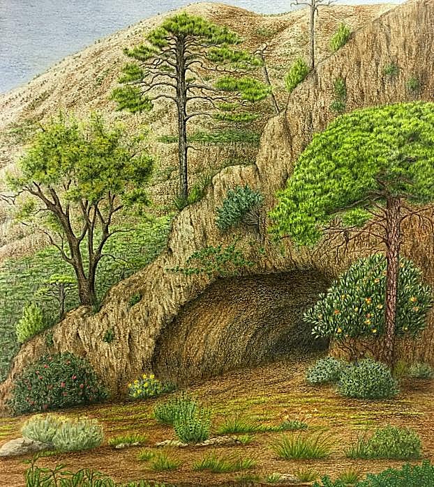 Recreación paleoartística de la Cueva del Bolomor.