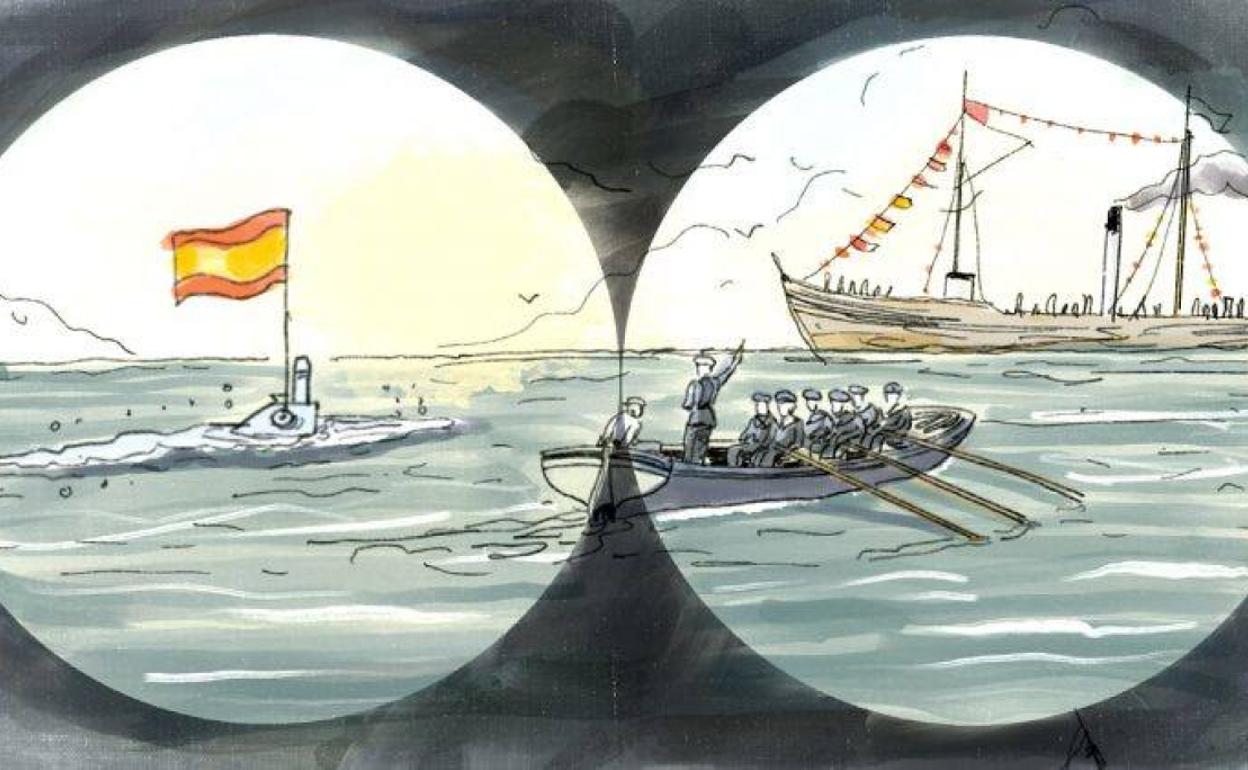 Ilustración de Raúl Arias perteneciente al cómic 'Isaac Peral. La conquista de un sueño'.